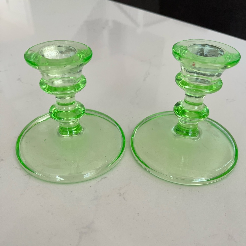 Green vintage candle stick holders